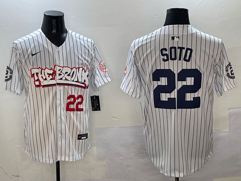 Men New York Yankees #22 Soto White Stripe four generations Joint Name 2025 Nike MLB Jersey style 4